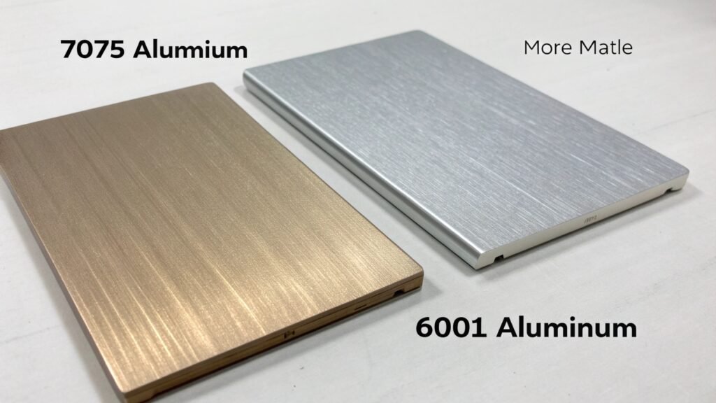 A simple bar chart dramatically showing the tensile strength of 7075 towering over the bar for 6061.